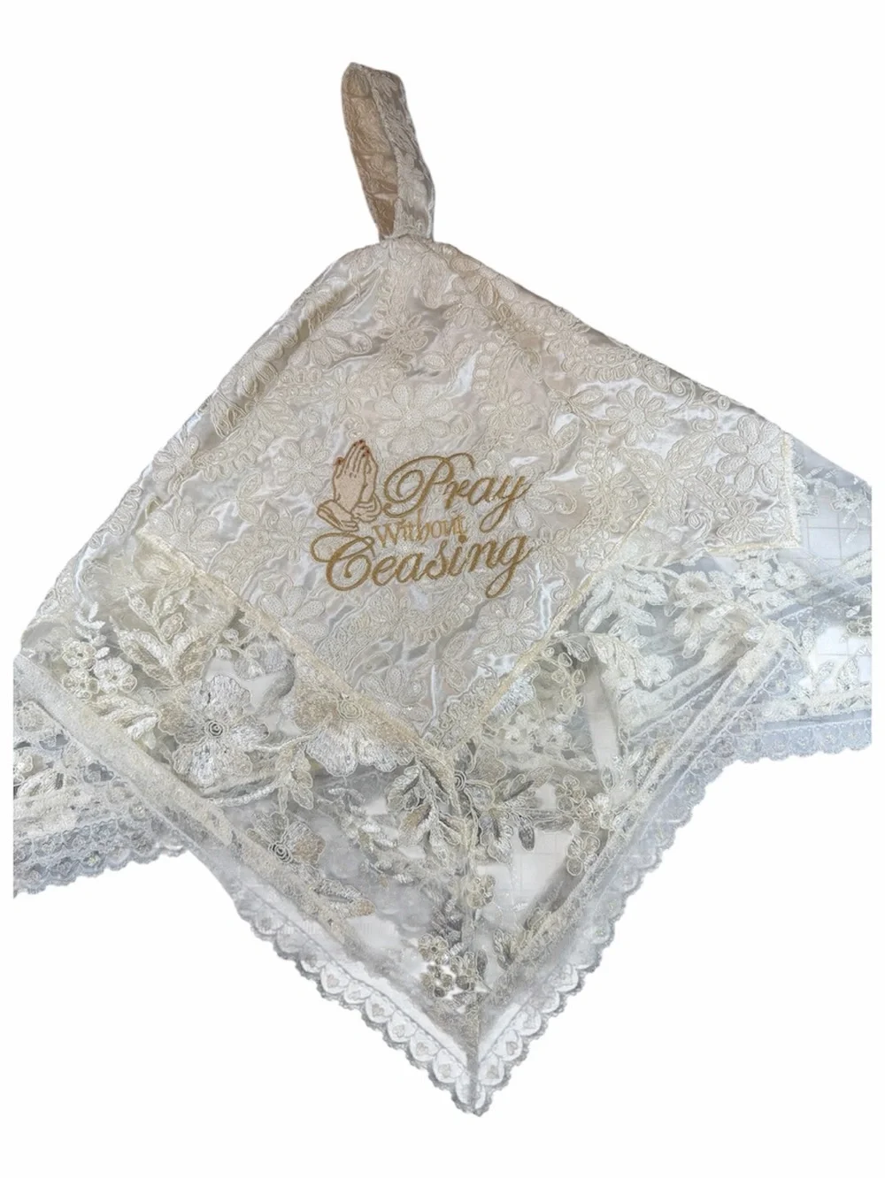 Elegant Handmade Embroidered Ivory Sequin Church Lap Scarf Ivory Sequin Lace